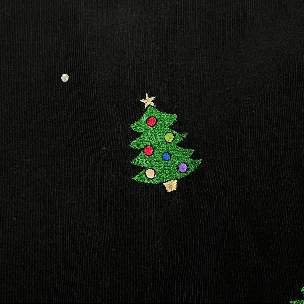 The Quaker Factory Corduroy Shirt Embroidered Christmas Trees Black Large - Picture 7 of 9
